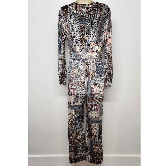 Essue Chic Velvet Boho Wide Leg Pants Long Sleeve Jumpsuit, Size Sm, Multi Color - Picture 4 of 15